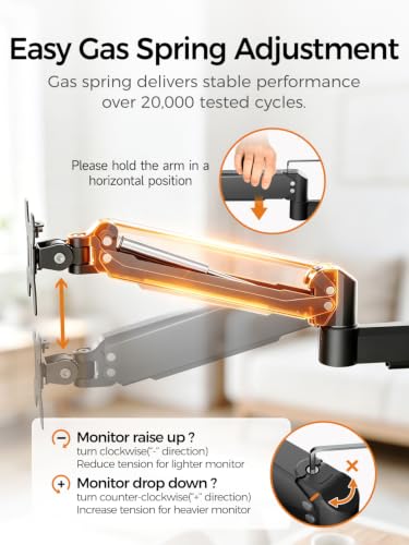 suptek Single Long Arm Monitor Wall Mount for 17 to 35 Inch Screens, Gas Spring Monitor Arm Wall Mount Holds Up to 11KG/24lbs, Full Motion Adjustable,VESA Mount 75x75/100x100mm(WMX3)