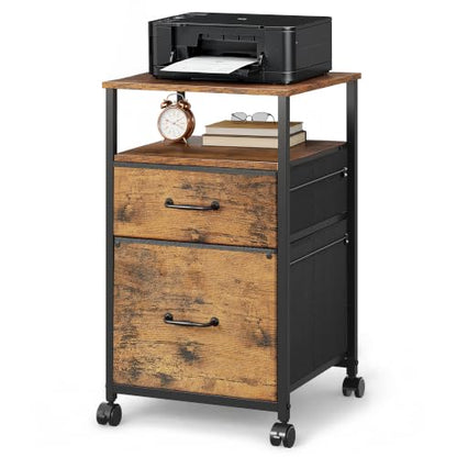 DEVAISE 2 Drawer Mobile File Cabinet, Fabric Vertical Filing Cabinet - color: Rustic Brown Wood Grain Print