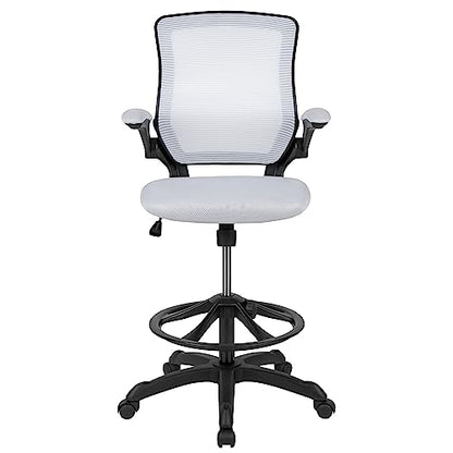 EMMA + OLIVER Mid-Back White Mesh Drafting Chair - color: White