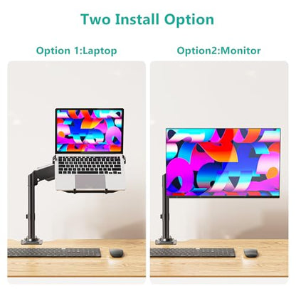 WALI Laptop Desk Mount for 15.6 inch Notebook, Fully Adjustable Single Monitor Arm with Laptop Holder for 32 inch Screen, Laptops Stand with Ventilated Tray, Up to 22 Lbs, (GSDM00LP), Black