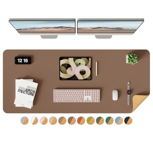 YSAGi Eco Cork Desk Pad, 47" x 17" Leather Desk Mat, Double-Sided Desk Pad Protector,Large Mouse Pad,Waterproof Desk Blotter for Office/Home(Coffee) - color: Coffee+cork, size: 47.2" x 17"