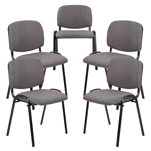 CLATINA Stacking Guest Chairs Set of 5, Waiting Room Chairs no Wheels, Fabric Chair Metal Frame with Lumbar Support and Thickened Seat Cushion for Conference Room, Office, Break Room, Meeting, Grey - color: Grey-fabric, size: 5 Pack