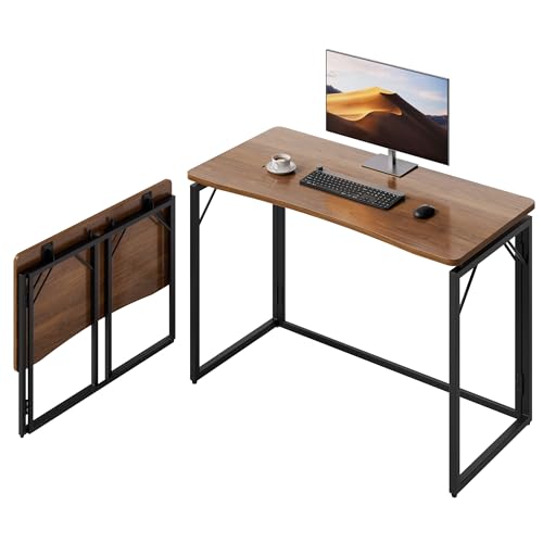 JOYMOOP 40" Folding Desk - Brown, No Assembly Middle Size Foldable Desk for Home, Office, Wooden Top Folding Computer Desk for Working, Writing, Studying - color: Brown, size: 40" Width