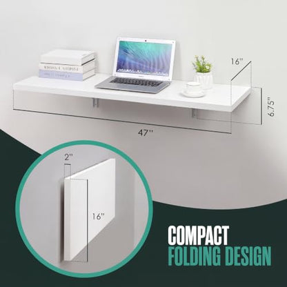 Wall Mounted Desk, Murphy Desk, Wall Mounted Folding Table, 48x16 White | Houseables Laundry Folding Table, Fold Down Work Bench, Foldable Station, Floating Bar, Hanging, Dining, Kitchen, Clothes - color: White