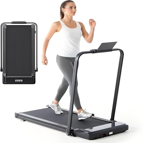 Sweetcrispy Walking Pad Treadmill for Home Office, Compact Quite Under-Desk Treadmills with Adjustable Speed and Remote Control, Portable & Slim Design for Workouts Fitness - color: Jet Black, size: With Handrails