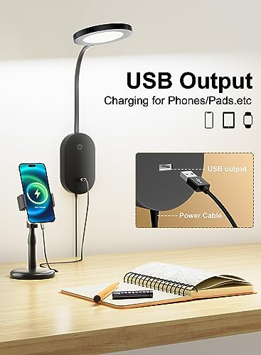 deeloop LED Wall Mounted Reading Light for Bed, Book Light for Wall Bedside Lamp with USB Output, 4 Hour Auto-Off Timer Lights，Eye-Caring Reading Lamp with 5 Dimmable 360° Rotation Headboard Light - color: Black