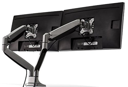 Mount-It! (MI-1772) Dual Monitor Arm Mount Desk Stand Two Articulating Gas Spring Height Adjustable Arms | Fits Up To 32" VESA 75 100 Compatible Screens | C-Clamp and Grommet Bases (Silver) - color: Silver