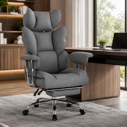 Big and Tall Office Chair, Ergonomic Executive Desk Chair with Footrest and Lumbar Support, Heavy Duty PU Leather Reclining Computer Chair with Extra Wide Seat for Home Office, Grey - color: Grey