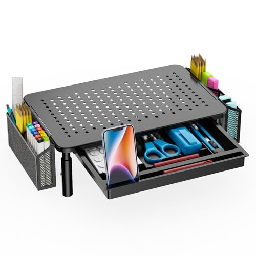 WALI Computer Monitor Stand with Storage and Pen Holder - color: Metal Black, size: 17.6 in