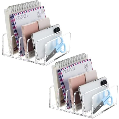 BEYGORM Acrylic Mail Holder, 5 Compartments Multifunction Desk Organizer - size: Medium-2pack