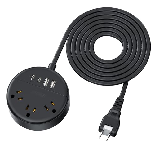 2 Prong Power Strip with 10ft Extension Cord, NTONPOWER 1875W/15A, 180° Rotating Plug, 2 Prong to 3 Prong Outlet Adapter, Wall Mountable, 3 AC Outlets & 2 USB A & 2 USB C, Ideal for Older House Office - size: 10ft