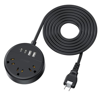 2 Prong Power Strip with 10ft Extension Cord, NTONPOWER 1875W/15A, 180° Rotating Plug, 2 Prong to 3 Prong Outlet Adapter, Wall Mountable, 3 AC Outlets & 2 USB A & 2 USB C, Ideal for Older House Office - size: 10ft