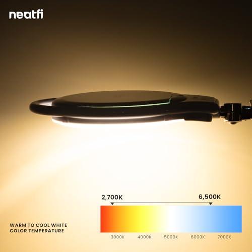Neatfi Elite XL HD LED Magnifying Lamp | 7-Inch Lens | 1.75X + 4X Magnification | Dimmable | 3 Light Modes (3000K / 4000K / 6500K) | Adjustable Arm | Glare-Free (White-2, 7-inch Lens, CCT with Clamp) - color: White-2