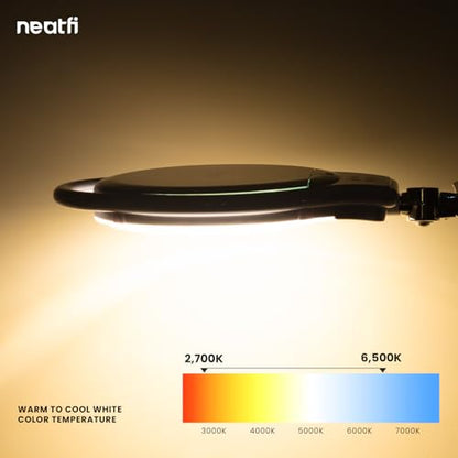 Neatfi Elite XL HD LED Magnifying Lamp | 7-Inch Lens | 1.75X + 4X Magnification | Dimmable | 3 Light Modes (3000K / 4000K / 6500K) | Adjustable Arm | Glare-Free (White-2, 7-inch Lens, CCT with Clamp) - color: White-2
