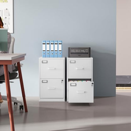 2 Drawer File Cabinet with Lock,Narrow Vertical Filing Cabinet,Under Desk File Cabinets,White Metal File Cabinets for Home Office,Fit Letter/A4/Legal Size File,Easy Assembly - color: White, style: 2 Drawer