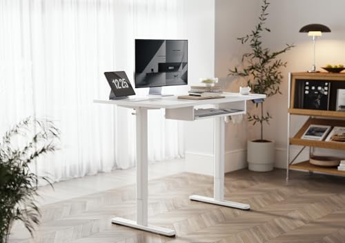 YDN Standing Desk, Height Adjustable Computer Desk with Keyboard Tray, 48 Inch White Ergonomic Desk for Home Office and Gaming - color: White