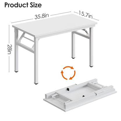 DlandHome 35.8 Inch Small Folding Computer Desk for Home Office, White - color: White + White, size: 35.8 Inches