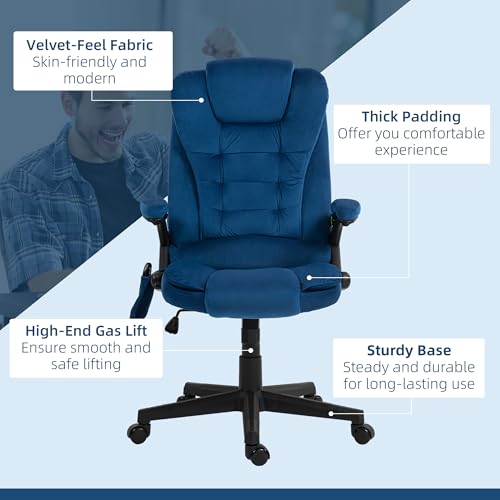 HOMCOM Executive Office Chair 6 Points Vibration Massage Velvet Drak Blue | Heated Lumbar Support, High Back Computer Chair, Reclining Backrest, Tilt Function, Padded Armrests - color: Drak Blue