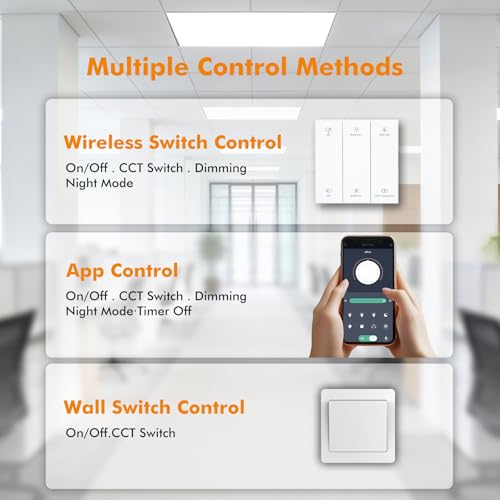 2x4 LED Flat Panel Light 6 Pack, 70W 9310Lm with Wireless Switch