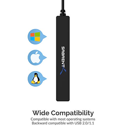 SABRENT 4-Port Portable USB 2.0 Hub for Laptop & Tablet (HB-MCRM) - size: 4-PORT