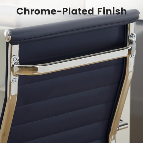 Office Desk Chair Leather, Conference Room Chairs with Wheels, Modern Executive Computer Guest Chairs with Arms. - color: Navy Blue