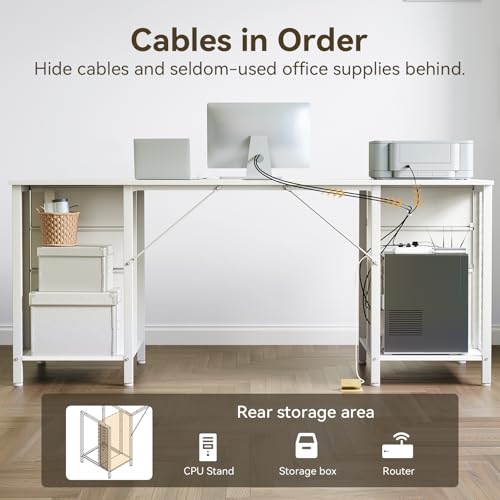 ODK 63 inch Computer Desk with 6 Fabric Drawers, Home Office Desk | White Desk with File Drawers Cabinet, Writing Table Desk with Large Storage for Study, Gaming - color: White