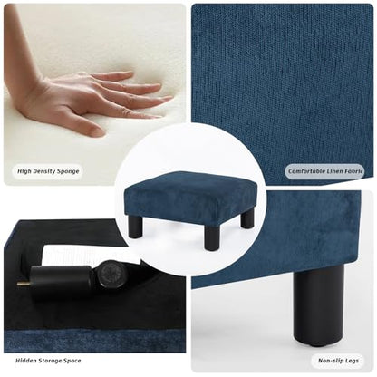 Joveco Small Foot Rest Stool Ottoman, 15" Fabric Square Short Low Footstool Upholstered Footrest for Chair, Under Office Desk, Living Room, Navy Blue - color: Navy Blue