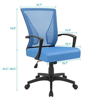 Furmax Office Chair Ergonomic Computer Desk Mesh Chair Mid Back Swivel Lumbar Support with Armrest (1, Blue) - color: Blue