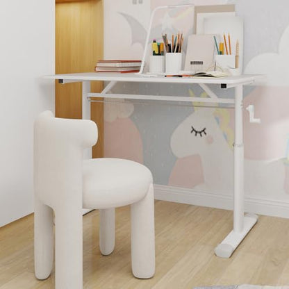 39" Hand-Crank Adjustable Modern Office Desk, Compact Computer Desk with Wide Footstand, Computer Table for Sitting/Standing Home Work, White - color: White