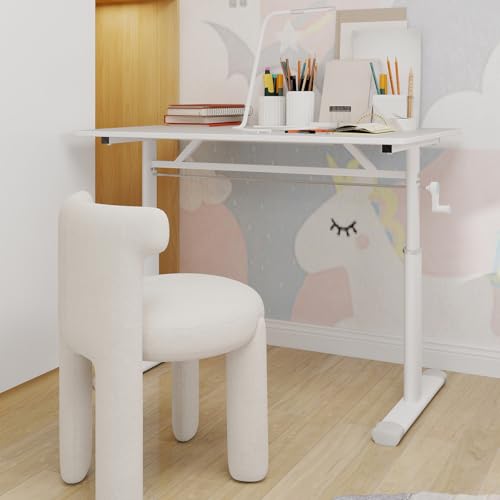 39" Hand-Crank Adjustable Modern Office Desk, Compact Computer Desk with Wide Footstand, Computer Table for Sitting/Standing Home Work, White - color: White