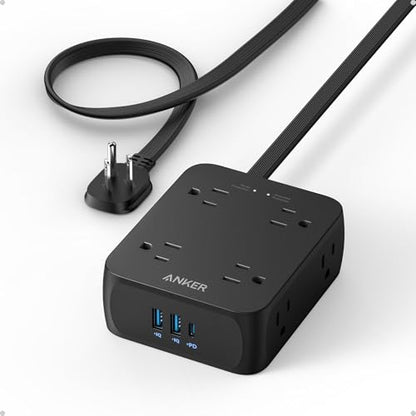Anker Power Strip with 2000J Surge Protector, 10ft Outlet Extender, 20W 8AC - color: Black, size: 10FT