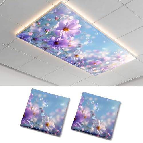2 Pack Dreamy Purple Flower Decorative Ceiling Light Covers,Magnetic 4x2 Ft Fluorescent or LED Panel Filter, Anti-Glare Eye Protection for Classroom Office - color: Flower (6)