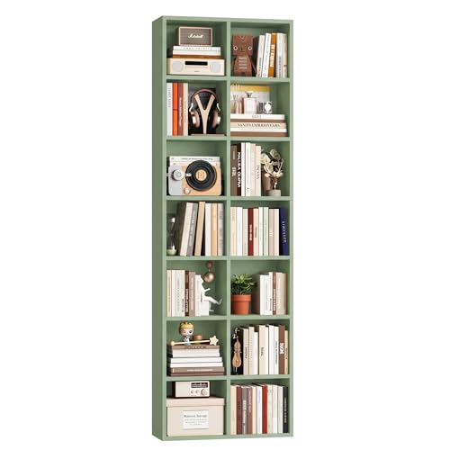 FOTOSOK Bookshelf Bookcase 7-Tier Narrow Bookshelf Tall CD Media Tower Rack - color: Green