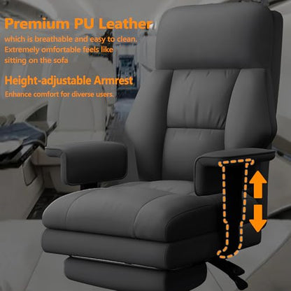 Office Chair with Leg Rest, Leather High Back Executive Office Chair with Wheels, Ergonomic Desk Chairs with Lumbar Support for Home Office, Beige - color: Dark Black