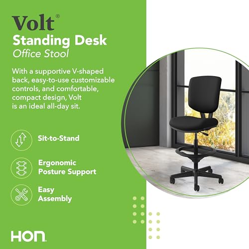 HON Volt Ergonomic Office Stool, Armless, Office Desk Computer Chair, Black - color: Fabric Back - Stool