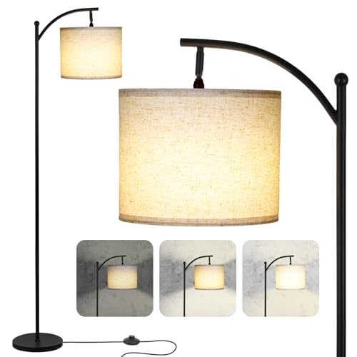 LALISU Standing Floor Lamp for Living Room, Linen Shade Floor Lamp, Black - color: Black