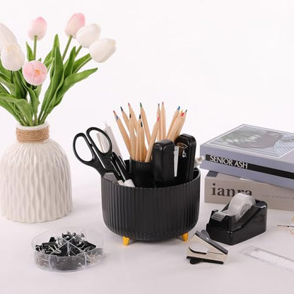 SKYDUE Black Office Supplies with Pencil Holder,Desk Accessories 11PCS | Office Desk Accessories Included Stapler with Staples, Staple Remover,Tape Dispenser, Binder Paper Clips Kit,Scissor, Pens - color: Black
