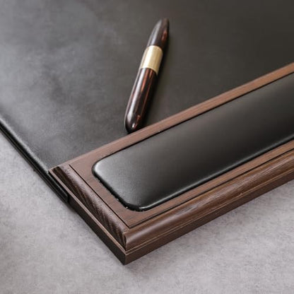 Walnut & Black Leather 34" x 20" Side-Rail Desk Pad - color: Walnut & Black, size: 34" x 20"