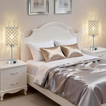 Crystal Table Lamp, Silver Touch Lamp with USB C+A Port, 3-Way Dimmable - color: Silver-1, size: 14.75"