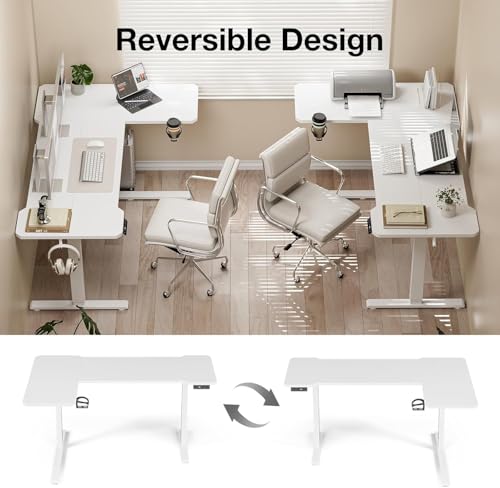 Acrolix L Shaped Electric Standing Desk, 59x40 Inch Reversible, White - color: White, size: 59