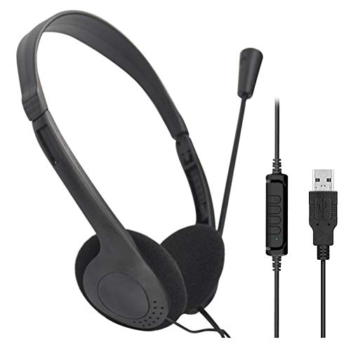 CALIDAKA USB Headset with Microphone, Lightweight PC Headphones for Business, Online Courses, Skype Chat, Call Center, Gaming, Noise Reduction
