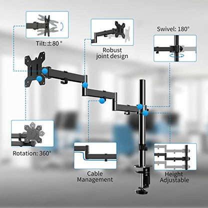 Pholiten Single Long Monitor Stand for 13-32" Screens - style: single arm