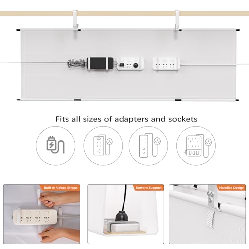 Under Desk Cable Management Tray, 48" Fabric Wire Cord Organizer, White - color: White, size: 48'' L