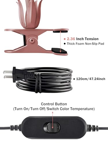 Desk Lamp Flower Clip on Light,3 Color Modes Book Light Flexible Gooseneck LED Reading Light with Clamp Eye-Care Clip on Lamp for Bed Headboard Study Office Dorm (Pink Lamp) - color: Pink Lamp