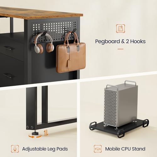 UPOSOJA 71" L Shaped Executive Desk, Office Desk with Storage Drawers - color: Brown, size: 2 Drawers