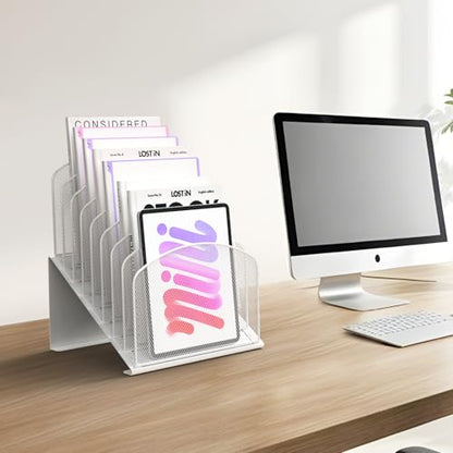Sinboun Inclined Desk File Organizer Folder Holder with 8-Section, White - color: White, size: 8 Section