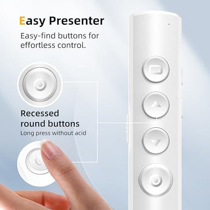Wireless Presentation Clicker for Powerpoint Slideshow, Office/Classroom PPT Remote Presenter Pointer Slide Advancer with USB Receiver for Computer/MacBook Laptop/PC White Red Light