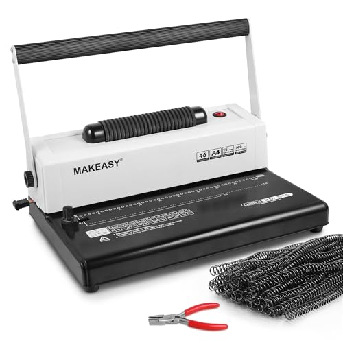 MAKEASY Coil Spiral Binding Machine, Punch 15 Sheet - Manual Hole Punch - Electric Coil Inserter - Adjustable Side Margin - for Letter Size/A4/A5, Comes with 1 Box 5/16'' Binding Coils & Plier