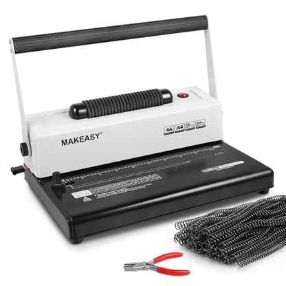 MAKEASY Coil Spiral Binding Machine, Punch 15 Sheet - Manual Hole Punch - Electric Coil Inserter - Adjustable Side Margin - for Letter Size/A4/A5, Comes with 1 Box 5/16'' Binding Coils & Plier
