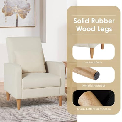 COLAMY Mid-Century Modern Upholstered Accent Chair with Back Pillow & Solid Wood Legs, Fabric Cozy Armchair for Living Room, Bedroom, Reading Nook, Apartment & Small Spaces, Beige - color: Beige, size: Set of 2